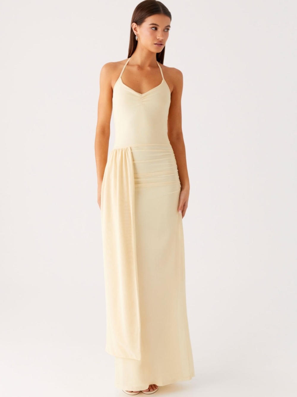 Peppermayo Cream Halter Maxi Dress with Draped Sash